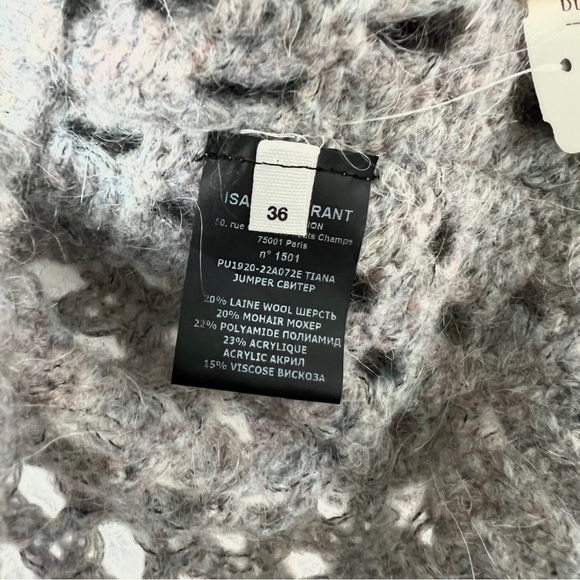 Isabel Marant Etoile grey beige textured open knit crew neck wool blend sweater - Picture 8 of 11